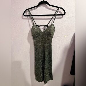 Lulu black and silver glitter dress lace up back, adjustable straps & black slip